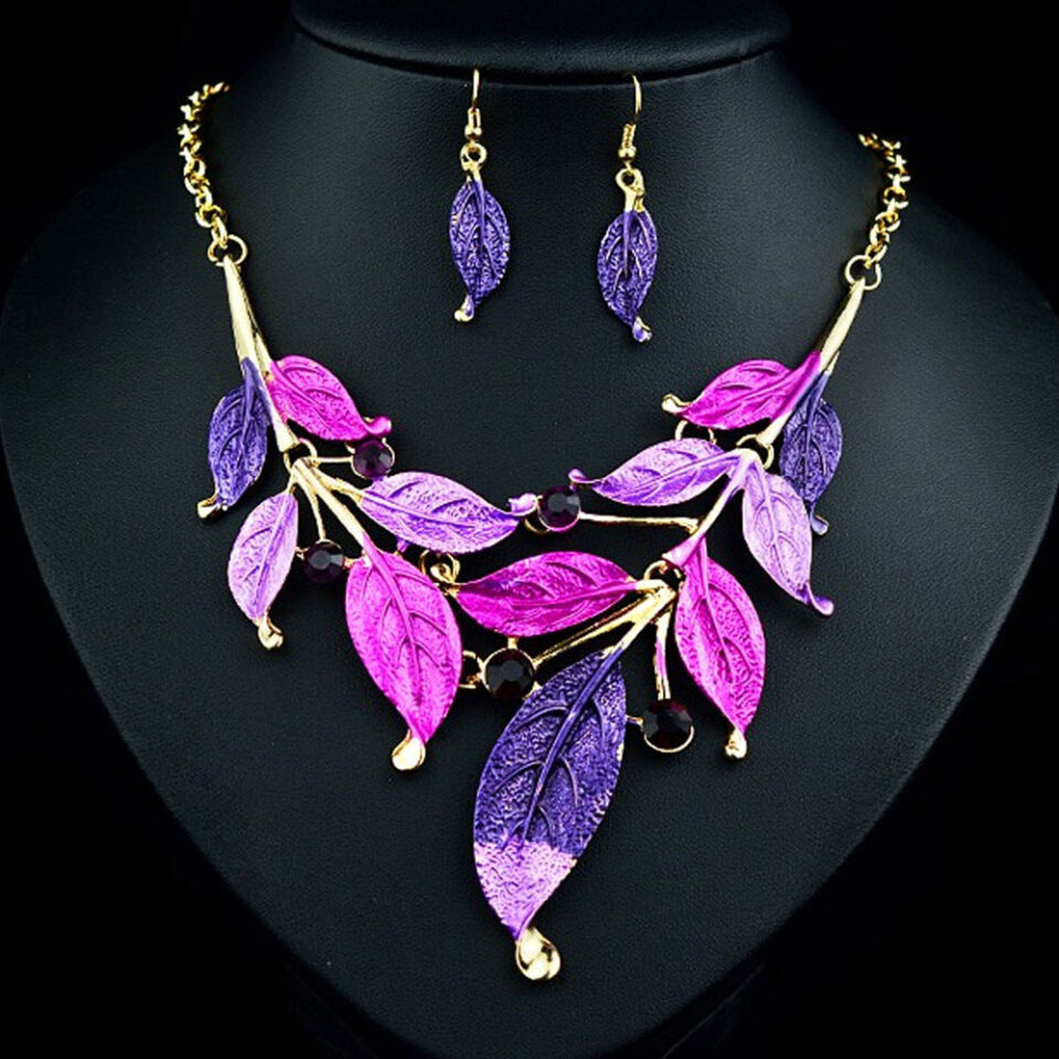leaf statement necklace set