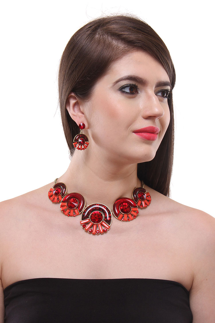 statement crystal stone necklace set