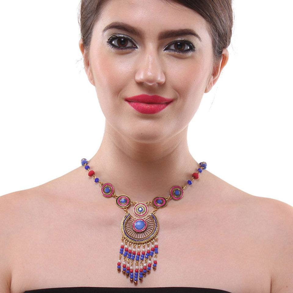 blue long necklace for fashion