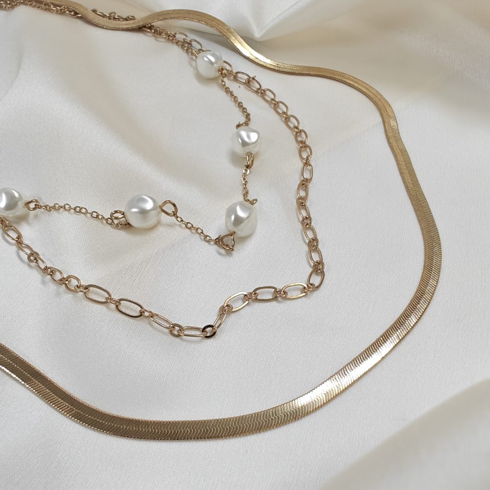 Layered chain beaded trendy necklace